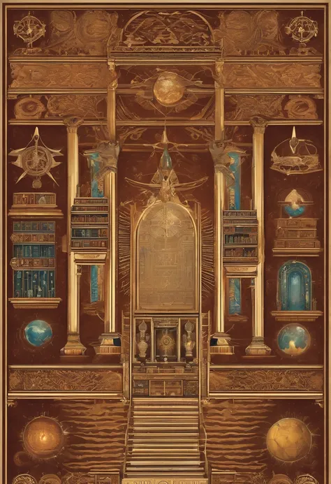 collectible card design, outside frame with sci fi hieroglyphic library laboratory design, inside should be blank, the corners are decorated by a strange series of symbols, each of them covering a different universal aspect, in total there are sixteen of t...