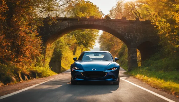 Mazda RX Vision driving on an old bridge in Prague