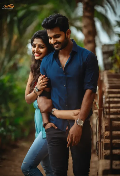 Hand some stylish boy named tight shirt arms prithiviraj with girl friend sakshi smiling