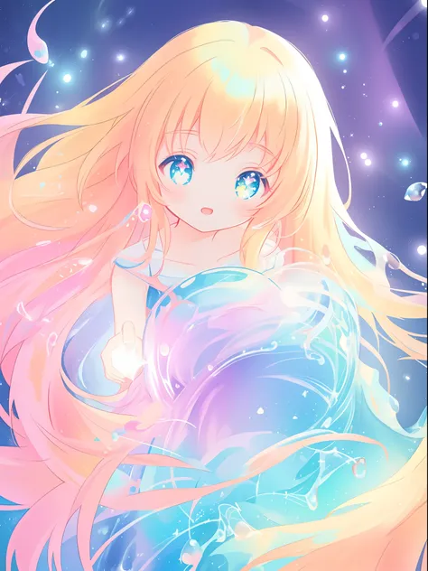 beautiful anime girl in colorful dress made of water, vibrant pastel colors, (colorful), magical liquid lights, colorful long hair made of liquid light, sparkling lines of light, inspired by Glen Keane, inspired by Lois van Baarle, disney art style, by Loi...