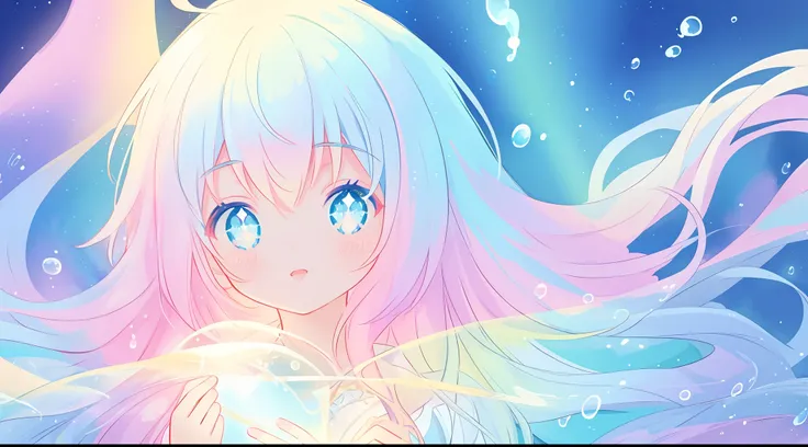 beautiful anime girl in colorful dress made of water, vibrant pastel colors, (colorful), magical liquid lights, colorful long hair made of liquid light, sparkling lines of light, inspired by Glen Keane, inspired by Lois van Baarle, disney art style, by Loi...