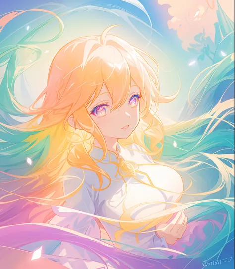 beautiful flowing dress, beautiful anime girl, portrait, vibrant pastel colors, (colorful), magical lights, flowing golden hair, liquid lines of light, inspired by Glen Keane, inspired by Lois van Baarle, disney art style, by Lois van Baarle, glowing aura ...