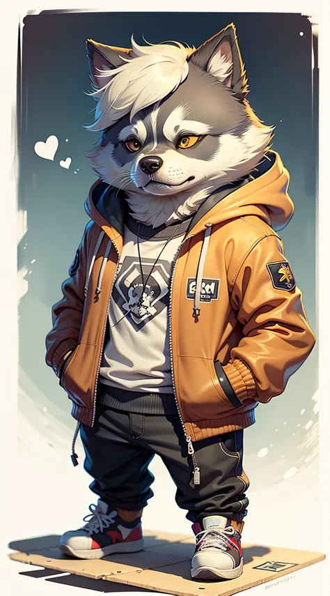 C4tt4stic, Cartoon Siberian Husky Dog in Jacket and Skateboard