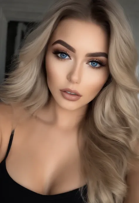 Arafed Mujer totalmente , Chica sexy con ojos azules, ultra realista, meticulosamente detallado, Retrato Sophie Mudd, cabello rubio y ojos grandes, selfie de una mujer joven, Ojos del dormitorio, Violeta Myers, sin maquillaje, Maquillaje natural, staring d...