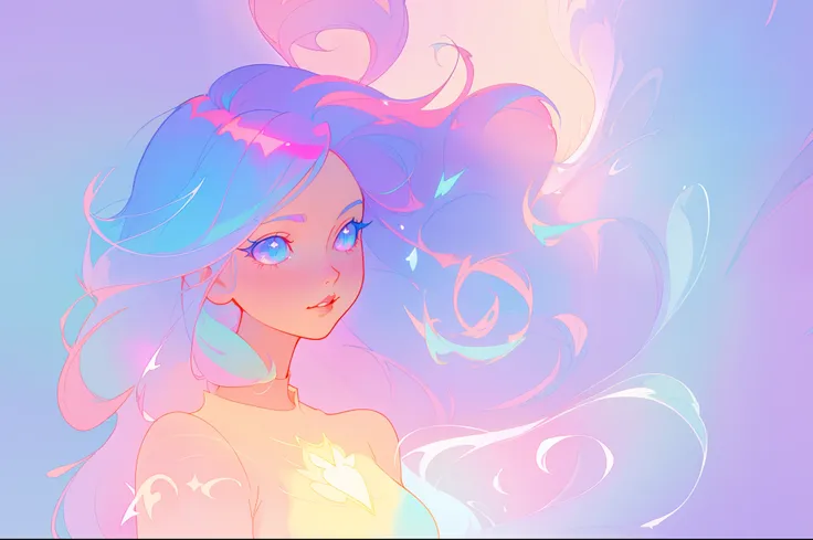 beautiful anime girl, portrait, vibrant pastel colors, (colorful), magical lights, long flowing colorful hair, inspired by Glen Keane, inspired by Lois van Baarle, disney art style, by Lois van Baarle, glowing aura around her, by Glen Keane, jen bartel, gl...