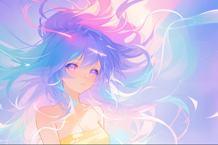 beautiful anime girl, portrait, vibrant pastel colors, (colorful), magical lights, long flowing colorful hair, inspired by Glen Keane, inspired by Lois van Baarle, disney art style, by Lois van Baarle, glowing aura around her, by Glen Keane, jen bartel, gl...