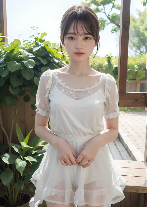 A slight smil、NSFW、((cammel toe))、(Female genitals:1.1)、Sexual young girl 、sixteen years old、 Adorable、 (Ruffled White Summer Dress:1.2) 、 (see -through:1.3)、 Twin-tailed 、 (a high chroma、top-quality:1.0)、 (highlydetailed skin)、 (Best Quality:1.1)、 (超A hig...