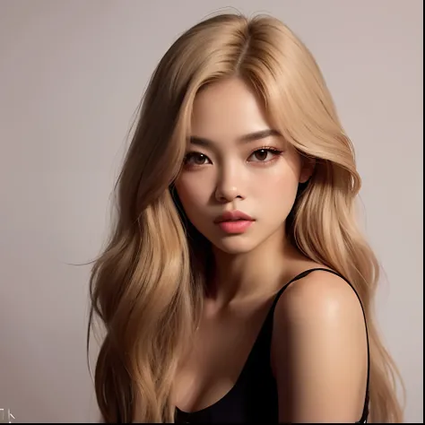 um close up de uma mulher com longos cabelos loiros e um top preto, Kim Jennie do Blackpink, jennie blackpink, Retrato de Jossi de Blackpink, wlop pele brilhante, retrato jennie do Blackpink, portrait of kpop idol, Portrait of female Korean idol, Lalisa Ma...