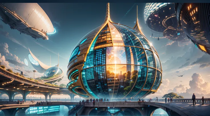 (Best quality,4K,8K,A high resolution,Masterpiece:1.2),Ultra-detailed,(Realistic,Photorealistic,photo-realistic:1.37),Futuristic floating city,Futuristic technology,Huge urban high-tech tablet platform,Airship,Floating in the sky,Futuristic city,Small airs...