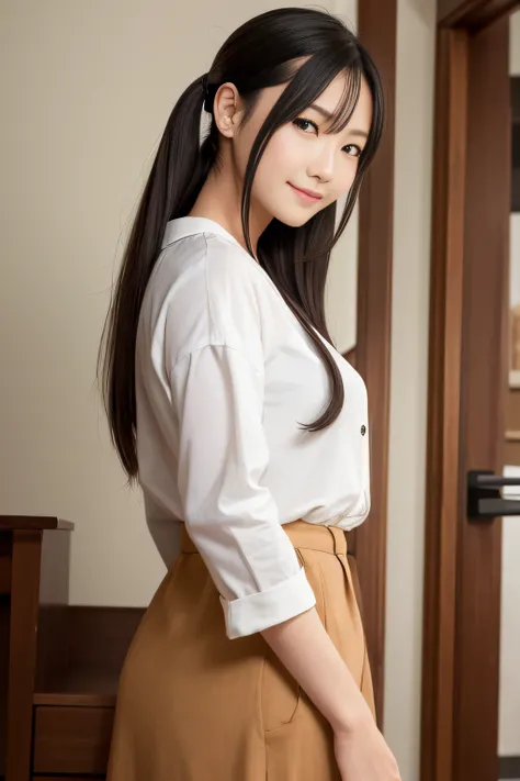 Quality, masutepiece, 超A high resolution, (Photoreal: 1.4), Front view, Half body, western clothes, famous japanese actress, a very beautiful woman, Cute, Nice smile, Cinematic 35mm lens, F/1 .8, Accent Lighting, 8K, a room, Beautiful double eyes with equa...