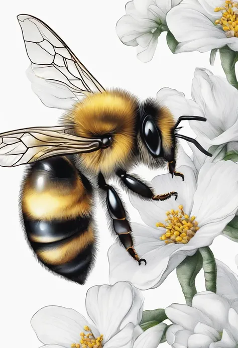 A bee，Hand drawn illustrations，plethora of colors，Ultra-clear details，超高分辨率，Transparent background，8K