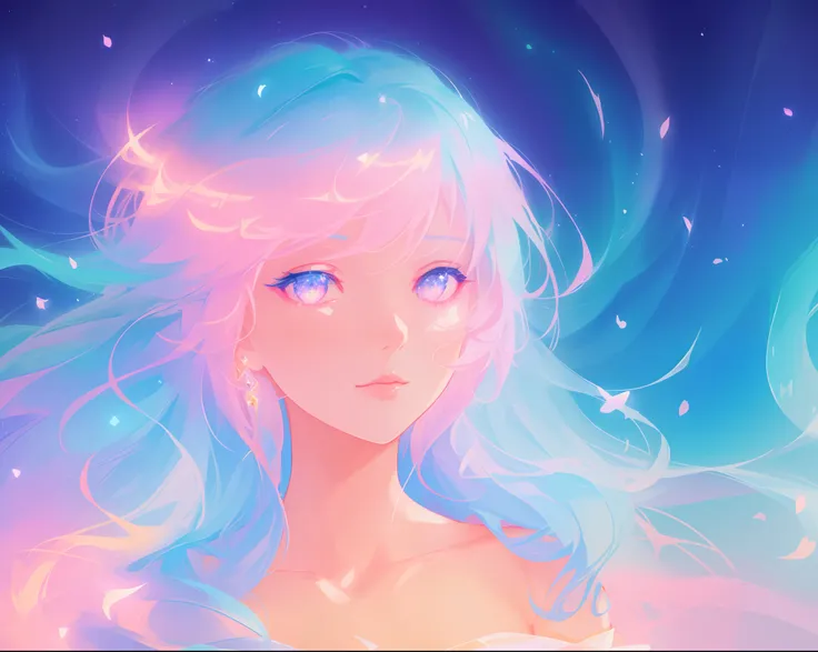 beautiful anime girl, portrait, vibrant pastel colors, (colorful), magical lights, long flowing colorful hair, inspired by Glen Keane, inspired by Lois van Baarle, disney art style, by Lois van Baarle, glowing aura around her, by Glen Keane, jen bartel, gl...