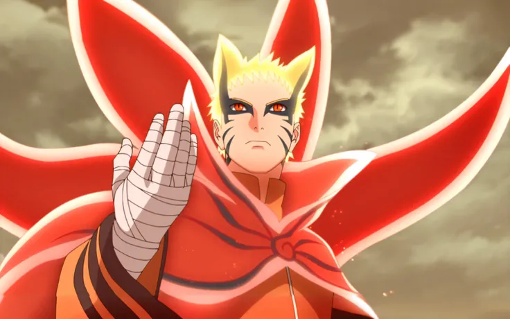 anime character with red cape and white gloves holding his hands up, nine tails, joker as, naruto artstyle, naruto, todays featured anime still, anime still, badass pose