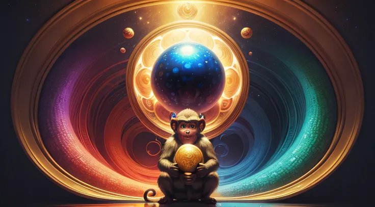 Monkey, Wizard, magic, inspiring, golden ratio, fibbonacci, masterpiece, mushroom, psychedelic, universe, artwork, mysterious