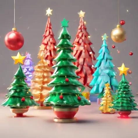 christmas,Christmas tree，a blind box toy, Glossy and delicate,Clean background, Good gloss, 3D rendering of,Best quality