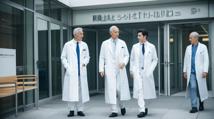 hospitals、Discussion with a doctor in a white coat、businessman、Suits、high-level image quality、masuter piece