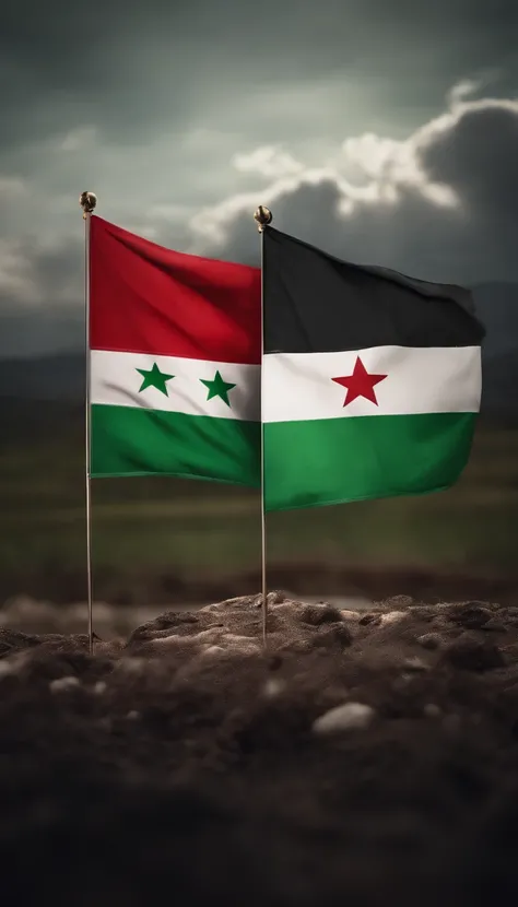 Flag of Syria、Two green stars、reddish、blanche、A black