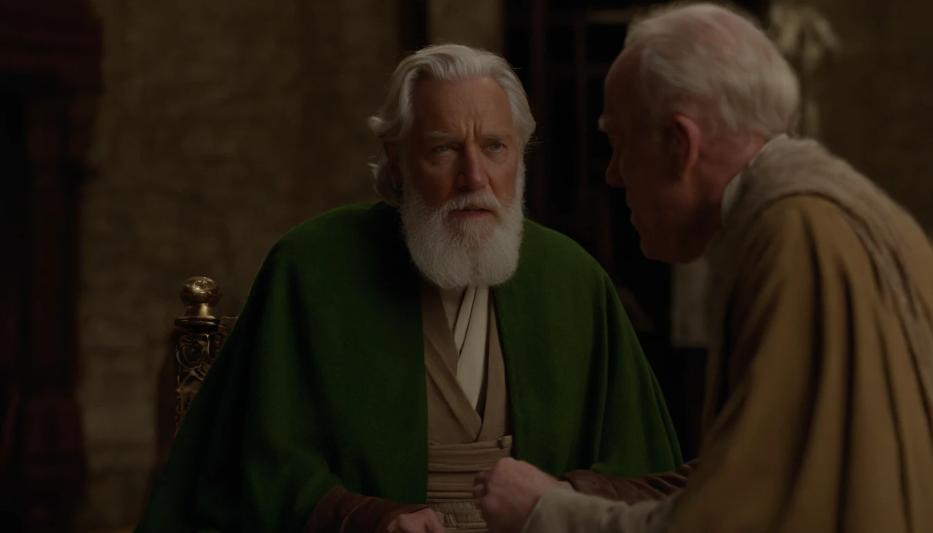 Araped man in green jacket with white hair and beard, Obi-Wan Kenobi, Old Jedi Master, Obi-Wan Kenobi, A still from the Ridley Scott film, Pendleton Ward, Anthony Hopkins, Short white beard, An elderly man, Joe Biden is Obi - Wan Kenobi, Movie Screencap, I...