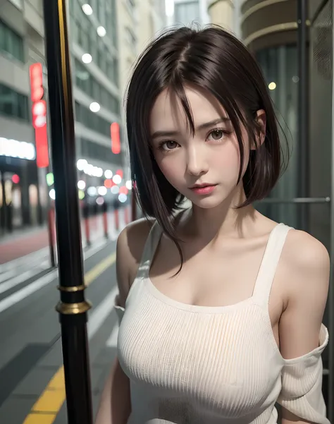 (​masterpiece: 1.3), (8K, Photorealista, Photo Raw, top-quality: 1.4), full bodyesbian, Walking the streets of Tokyo,  (1girl in), gorgeous faces, (lifelike face), (A dark-haired, short-haired: 1.3), Gorgeous hairstyle, realisticeyes, beautiful finely deta...