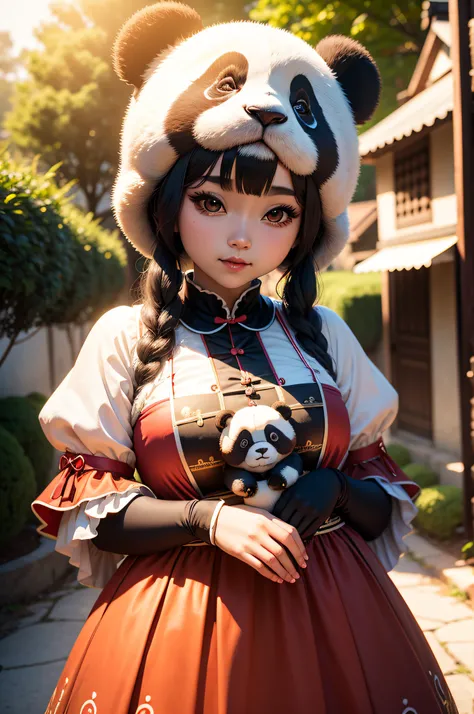 panda lolita in traditional chinsse dress, 8k, masterpiece, sunlit