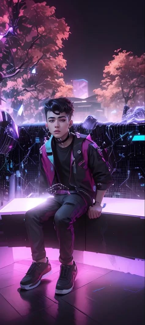 Change background cyberpunk handsome boy, reallstic face, 8k, ultra realistic,