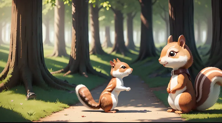 Illustrate Lily meeting Squeaky, the talking squirrel, for the first time.