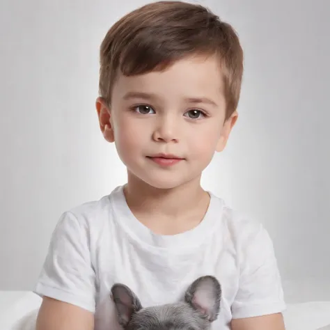 (photo: 1.3) af (realism: 1.4), ((child, child)) ((white T-shirt)), cute, super high resolution, (realism: 1.4), 1 Little boy, portrait close-up, soft light, short hair, facial focus, cheerful, young, confident, ((gray background)), (((monochrome backgroun...