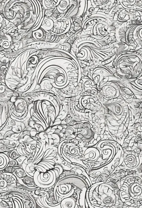 A pattern of spirals and circles with paisley designs