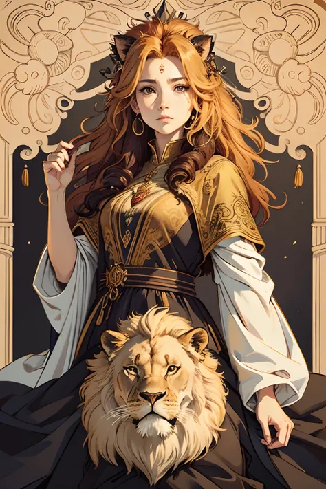 Awakening lion illustration，Picture HD，Exaggerated lines