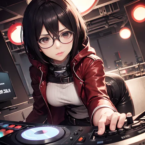 Mikasa Ackerman con lentes y audifonos de dj