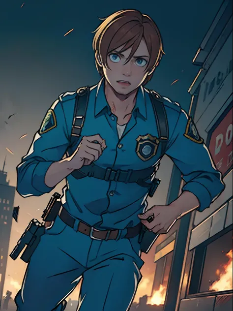 Remake of RE2 remake, Leon Kennedy in his remake police officer outfit running from zombies