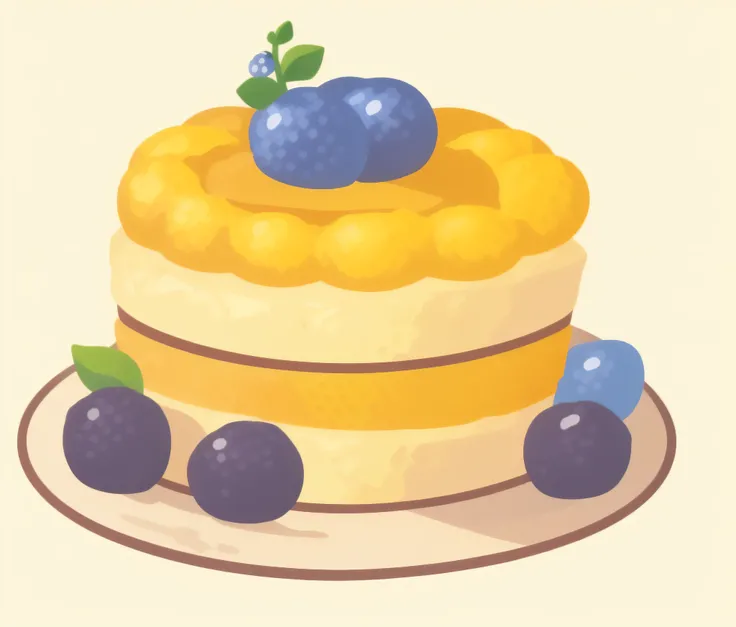 Close-up of blueberries on cake and plate, 🐿🍸🍋, resin, Cupcakes, eating a cake, blue berry, blue and yellow theme, cutecore, personal profile picture, 🍸🍋, Avatar image, Simple cartoon style, The birthday cake, Profile image, patisserie, r / Painted Minnes,...