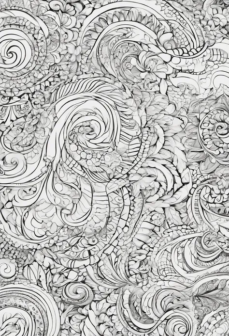 (best quality,highres:1.2), colorful pattern of spirals and circles, intricate paisley designs, fine details, masterful rendering, high contrast, dynamic lighting, colouring book art