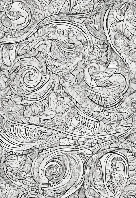 (best quality,highres:1.2), colourful pattern of spirals and circles, intricate paisley designs, consistent ultra fine lines, fine details, masterful rendering, high contrast, dynamic lighting, colouring book outline