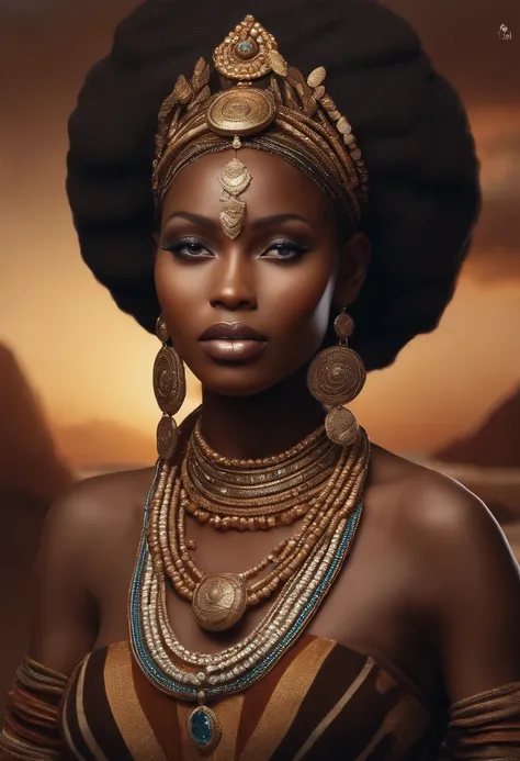 (Professional 3D rendering:1.3) de (Realistic:1.3) Foto de arte mais bonito do mundo，Yemanja, orisha, rainha africana,roupas azuis,Orixá queen of the oceans,cores azuis, vestindo um ade detalhado e intrincado, olhar materno, cosmic goddess,impressionismo,A...