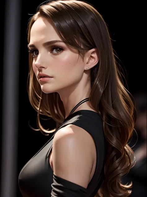 (sharp focus:1.2), 1girl,natalie portman wearing (little black tdress:1.2) at a (gala:1.2),looking at camera,front view,front stance,front camera shot,centered view, (moody lighting:1.2), depth of field, bokeh, 4K, HDR. by (Alphonse Mucha:1.1).