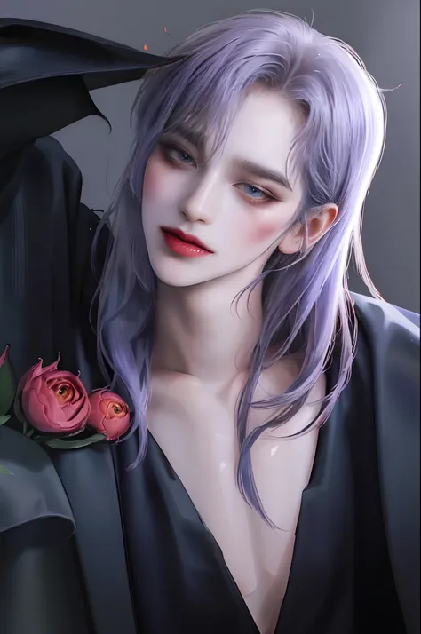 ((4K works))、​masterpiece、（top-quality)、((high-level image quality))、((One beautiful vampire woman))、Slim body、((Vampire Black Y-Shirt Fashion))、(Detailed beautiful eyes)、((Fantastic black background))、((Face similar to Chaewon in Ruseraphim))、((shoulder-l...