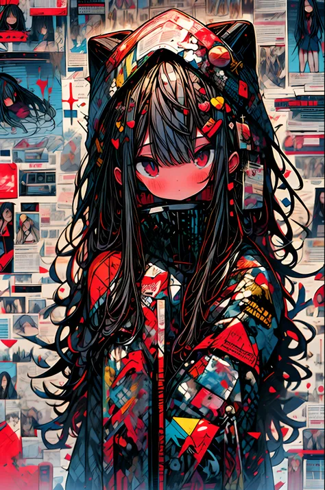 red sky,long hair,gustav klimt,religious art,death,hell ,blood,wearing a very short and very hot lace underclothes,lolitaoutfit,anime style,realism,3D,8k,Unreal Engine,2girl,yuri,graffiti art,text logo,high contrast,flat illustrations,minimalist,full body,...