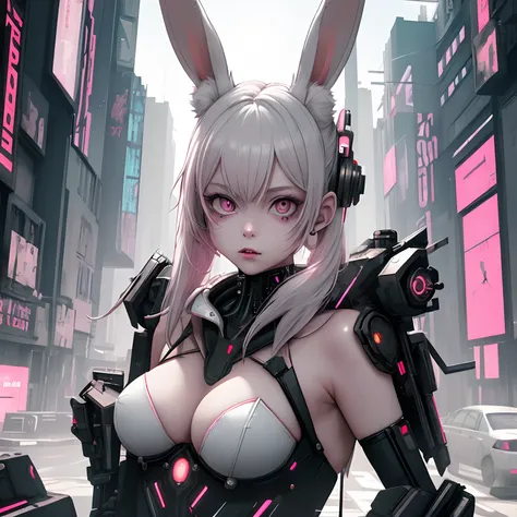 Rabbit-eared cyberpunk girl, delicate and detailed writing, masterpiece, masterpiece, 8K