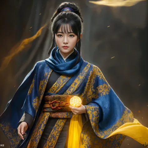 8K quality,1 girl，Backstreets，Side 32K，exteriors，Roof，People are small（tmasterpiece，k hd，hyper HD，32K）Long flowing black hair，Tang dynasty complex，zydink， a color，废墟（canyons）， （Linen batik scarf）， Combat posture， looking at the ground， Linen bandana， Chine...