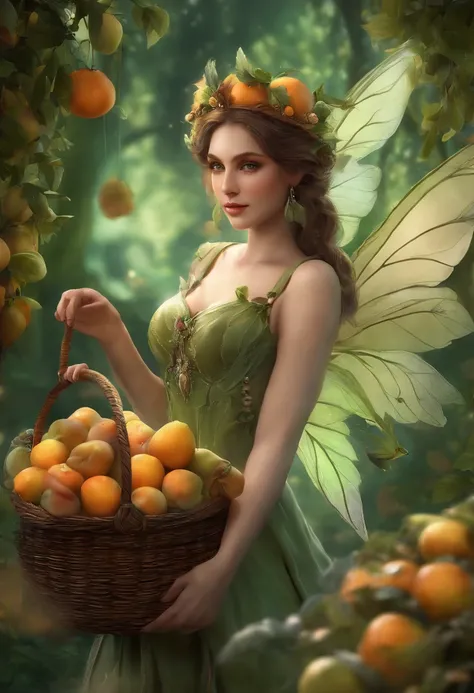 A woman dressed in a fairy costume holding a basket of fruit, 2. 5 d CGI Anime Fantasy Artwork, anime fantasy artwork, Fantastic works of art, HD Fantasy Art, Epic Fantasy Art Style HD, detailed fantasy digital art, digital fantasy art ), detailed digital ...