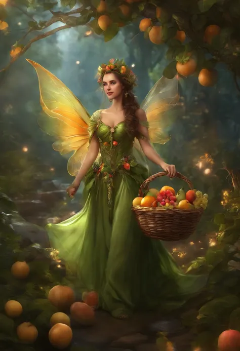 A woman dressed in a fairy costume holding a basket of fruit, 2. 5 d CGI Anime Fantasy Artwork, anime fantasy artwork, Fantastic works of art, HD Fantasy Art, Epic Fantasy Art Style HD, detailed fantasy digital art, digital fantasy art ), detailed digital ...