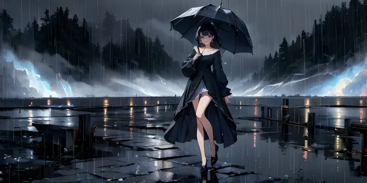 Girl walking in a storm