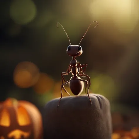 An ant，Profile，in a halloween style，Center composition，（tmasterpiece，Best quality：1.2），the best lights，The best shadow，Render the background, stylized 3d render