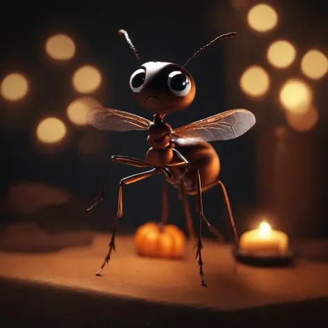 An ant，Profile，in a halloween style，Center composition，（tmasterpiece，Best quality：1.2），the best lights，The best shadow，Render the background, stylized 3d render