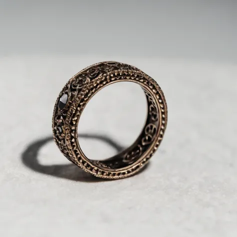 Bronze ring，Pentagram pattern，Gemstone embellishment，simple backgound， with black background，Simple details