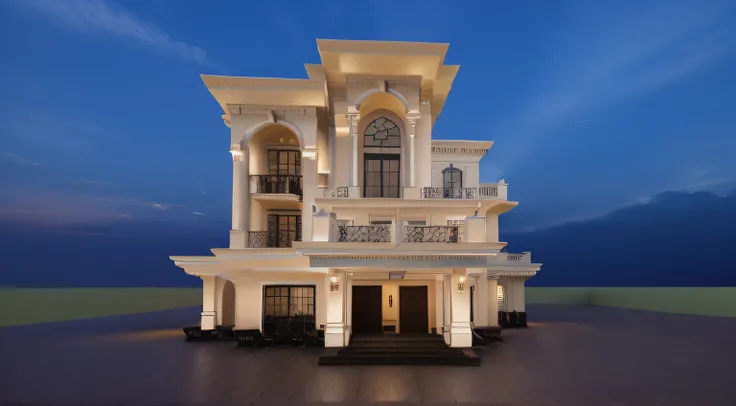 arafed view of a large white building with a balcony and a balcony, elegant render, neo - classical style, stuning 3 d render, 3 d render even lit, rendered in lumion pro, lumion render, final render, highly detailed render, fully detailed render, exterior...