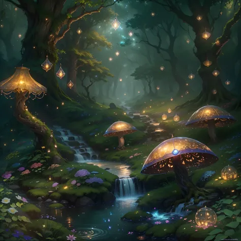 Magical forest, (High-res,Masterpiece:1.2), (Detailed,fine art) textured, (fairytale-like,fantasy) element in, (Lush big breasts,Exquisite) Foliage, (Whimsical,Enchanted) atmosphere, (Ethereal,Otherworldly) colours, (Dreamlike,wondrous) ambiance, (mysterio...