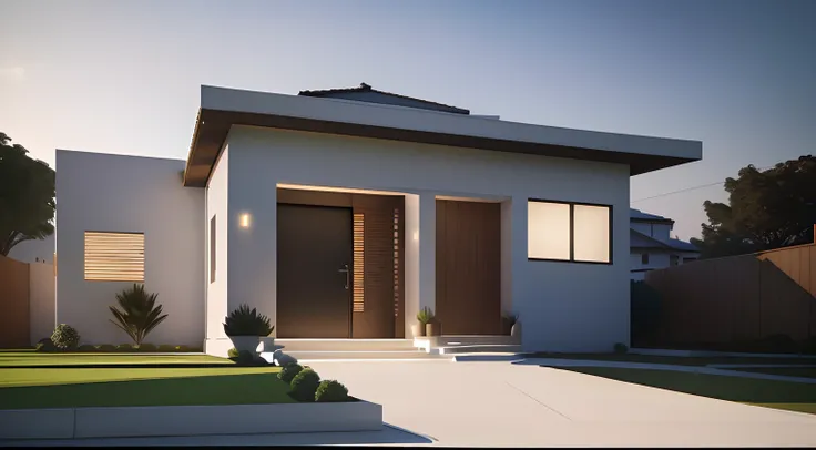 Theres a White House with a brown door and a green lawn, architectural 3 d render, architectural render, architectural visualisation, architectural visualisation, luxcore render, architectural render, design exterior, award winning render, exterior grande ...