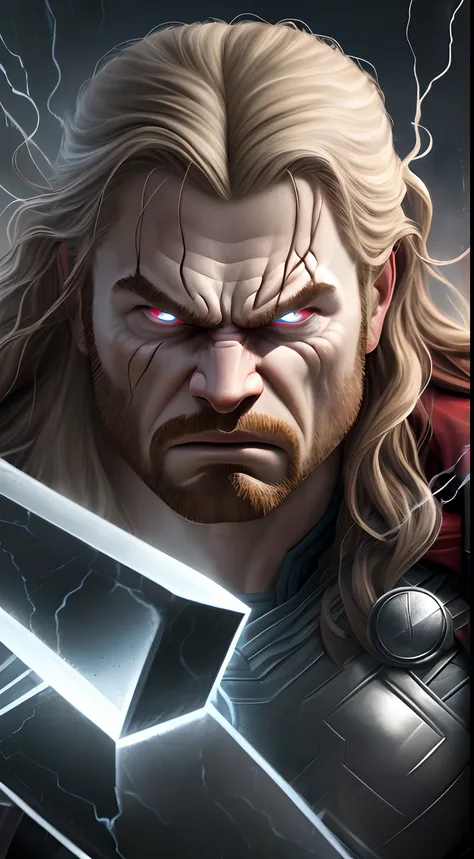 Thor,realistic face, cartoon avatar,8k, ultra realistic,very  angry mood